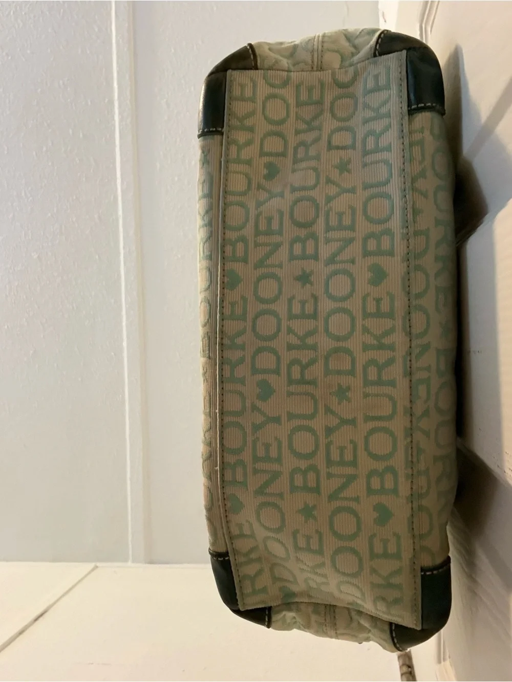 Y2K Dooney & Bourke Cream and Mint Canvas Logo Satchel